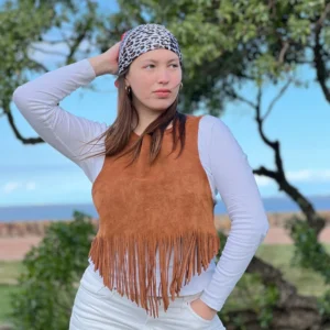 Chaleco de cuero gamuza con flecos